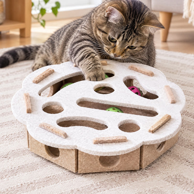 Instinkt Labyrinth in Weiß mit getigerter Katze