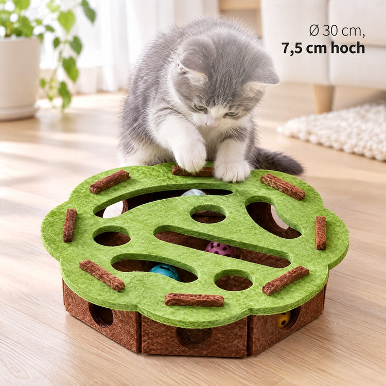 Kitten spielt am Instinkt Labyrinth in Grün-Braun: Ø 30 cm, 7,5 cm hoch